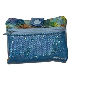Sparkle vinyl handmade wallet lined zipper pocket 2 interior sleeves pretty blue